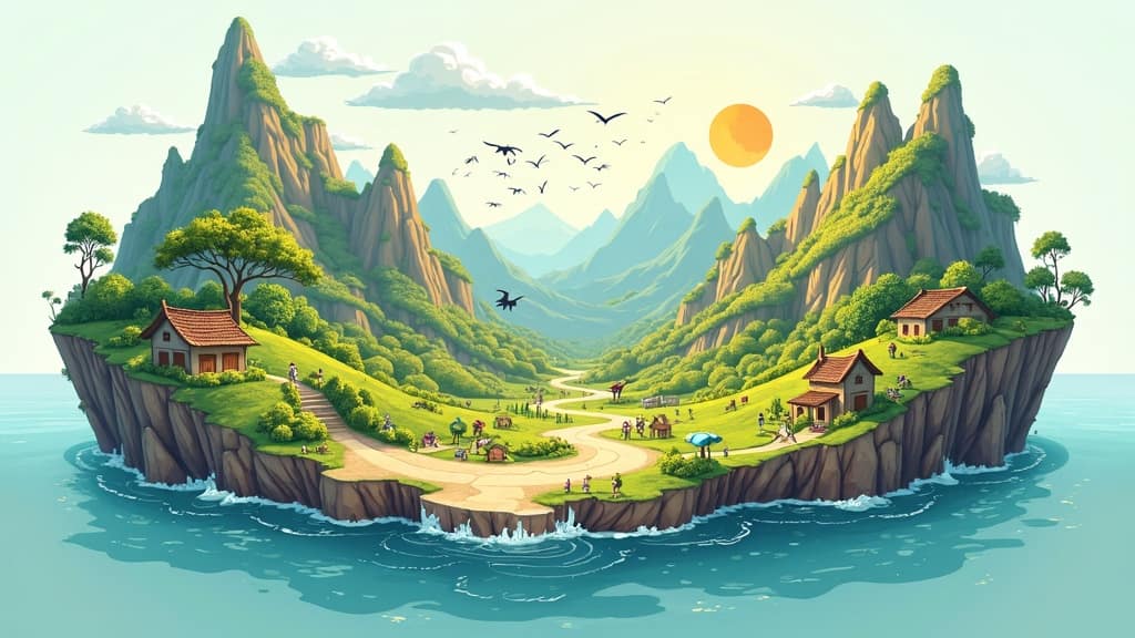 The Ultimate Guide To Successful Niche Marketing With These 5 Steps 1 Colorful visual of a tiny detailed ecosystem representing a unique niche market within a larger landscape