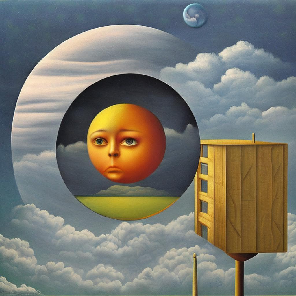 AI Art Gallery Rene Magritte. Sun and moon.