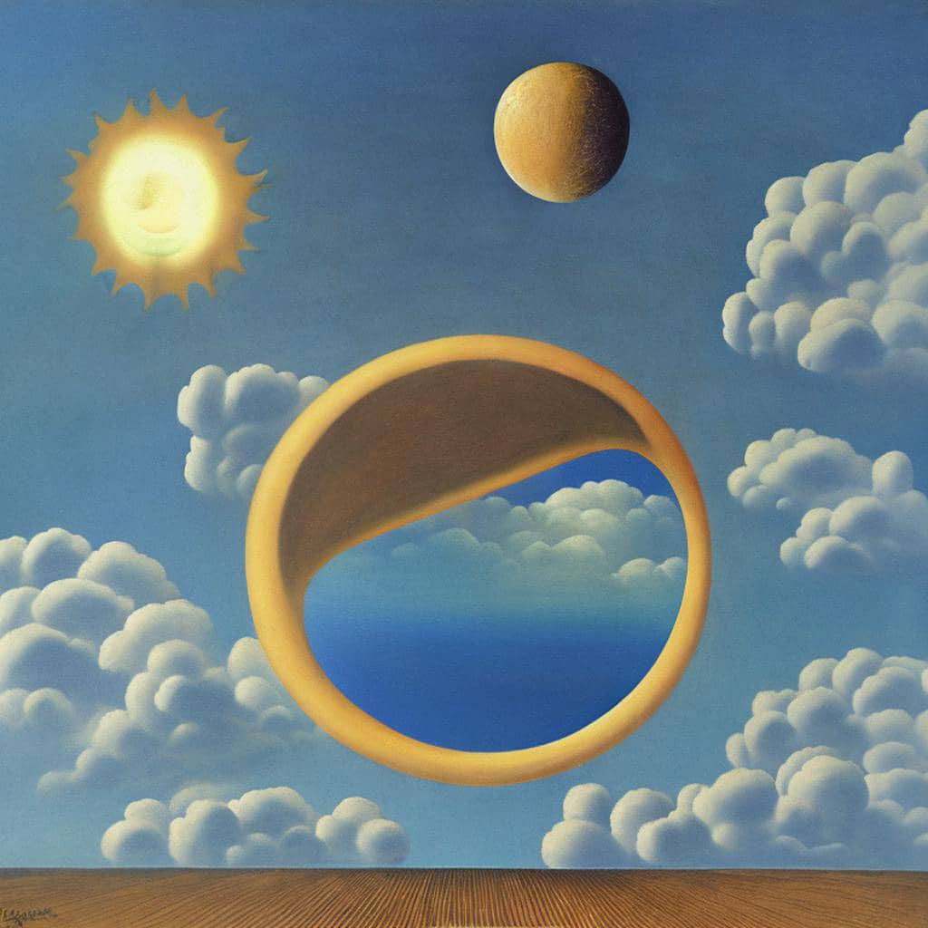 AI Art Gallery Rene Magritte. Sun and moon.