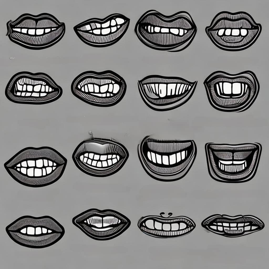Types of mouths Types of mouth: thin, full, bow, straight, downward-turned, upturned, uneven, gummy smile.