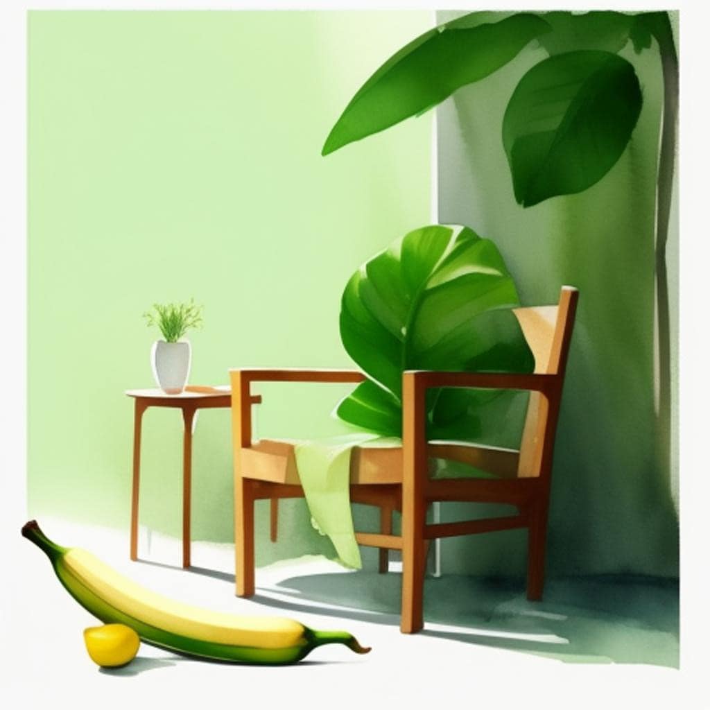 Banana Haiku 2 Banana haiku, banana tree, green leaves, a ripe banana, a chair, a morning's gift received, nature's lullaby