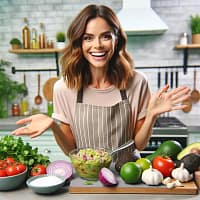 Here's the first image, illustrating the introduction scene of your recipe video with the host presenting the ingredients for the homemade guacamole.