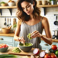 Here's the image showcasing the host mashing the avocado for the guacamole.