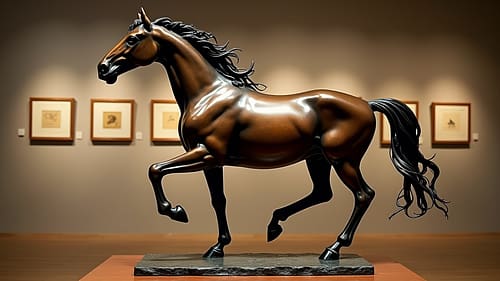 Majestic horse sculpture in an art gallery