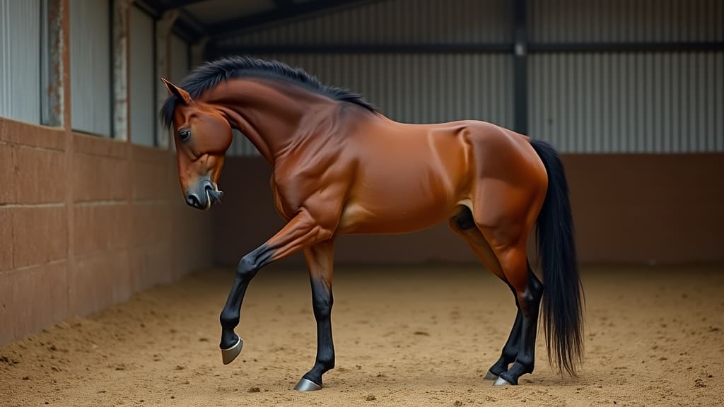Horse displaying behavior issues in a barn