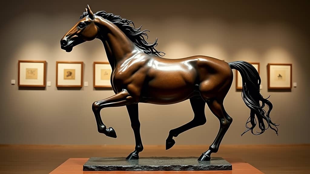 Majestic horse sculpture in an art gallery