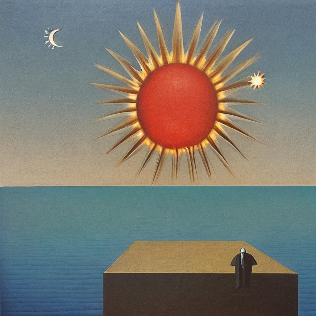 AI Art Gallery Rene Magritte. Sun and moon.