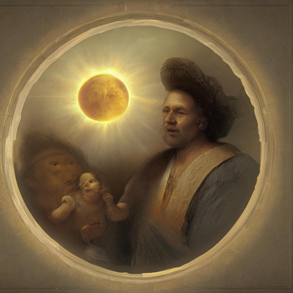 AI Art Gallery Rembrandt Van Rijn. Sun and moon