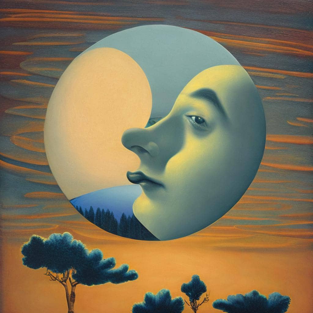 AI Art Gallery Rene Magritte. Sun and moon.