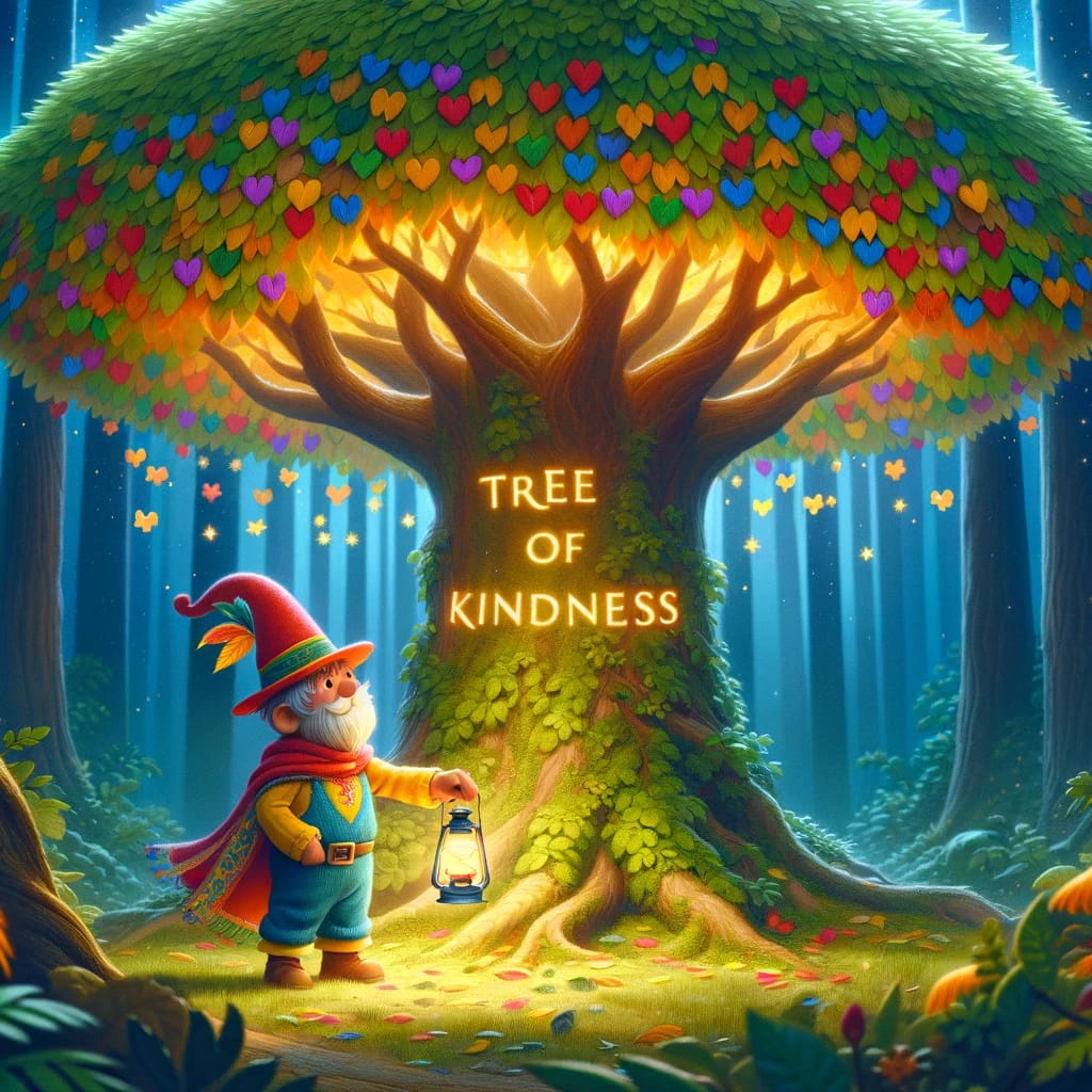 Twinkle Pete beneath a majestic tree, known as the "Tree of Kindness," which he nurtures and cares