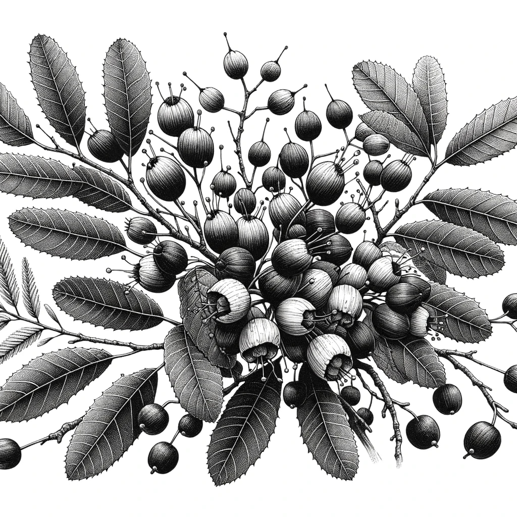 A coloring page with a holly branch