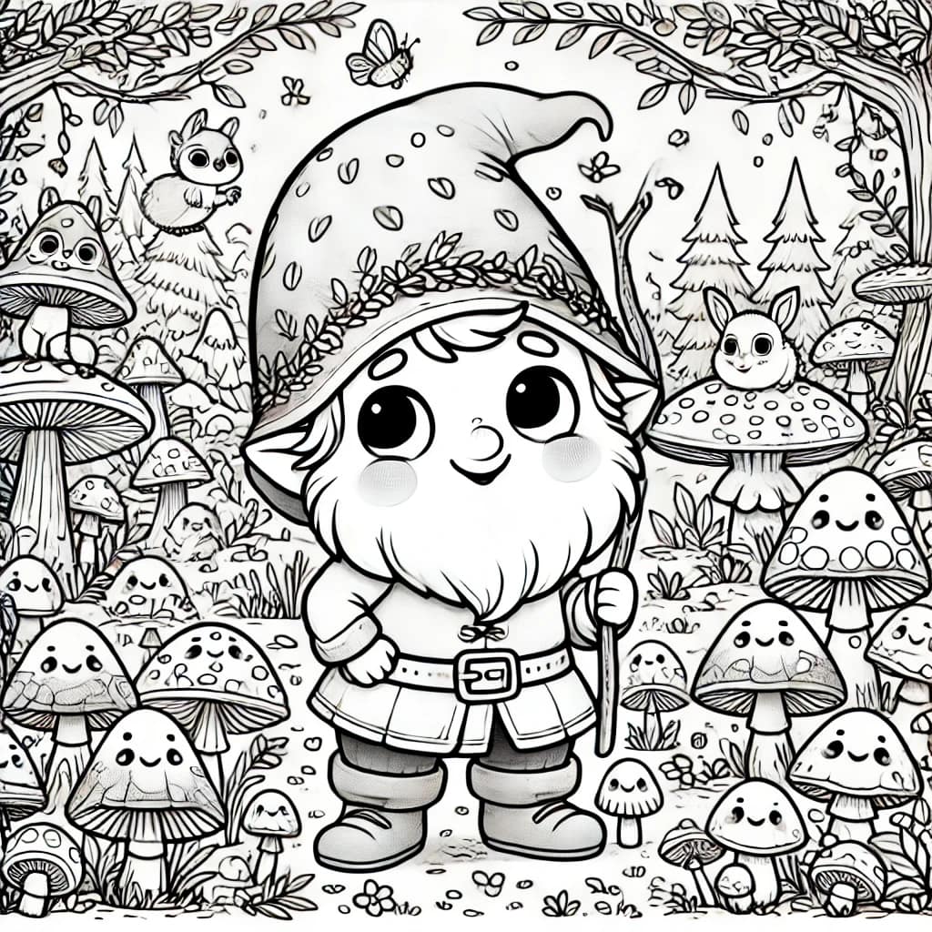 Coloring page of Pirrewitje and the mushrooms 
