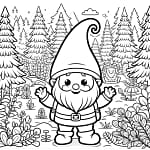 A coloring page with Twinkle Pete in a Nordic forest