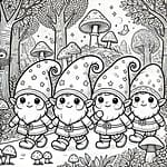 Coloring picture of gnomes walking in the forest 