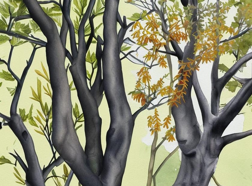 Most endangered tree species in Australia: Silver Beech, Mountain Ash, Sydney Red Gum, Golden Wattle, Black Sheoak