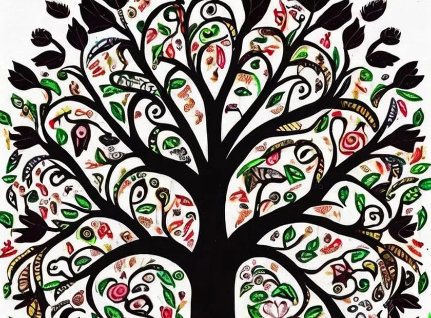The tree of life known as Kalpavriksha in Indian mythology. Swargalok and the golden leaves.