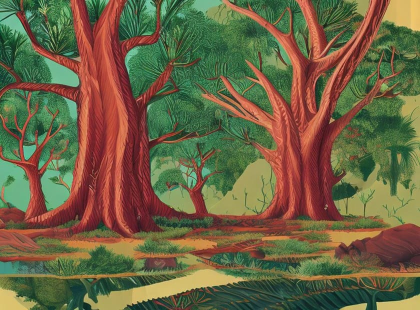 Sacred trees in Australia and their symbolic significance. Wollemi pine, Ghost gum, River red gum, Boab