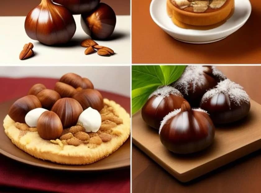 A chestnut menu with appetizer, Main course, Dessert