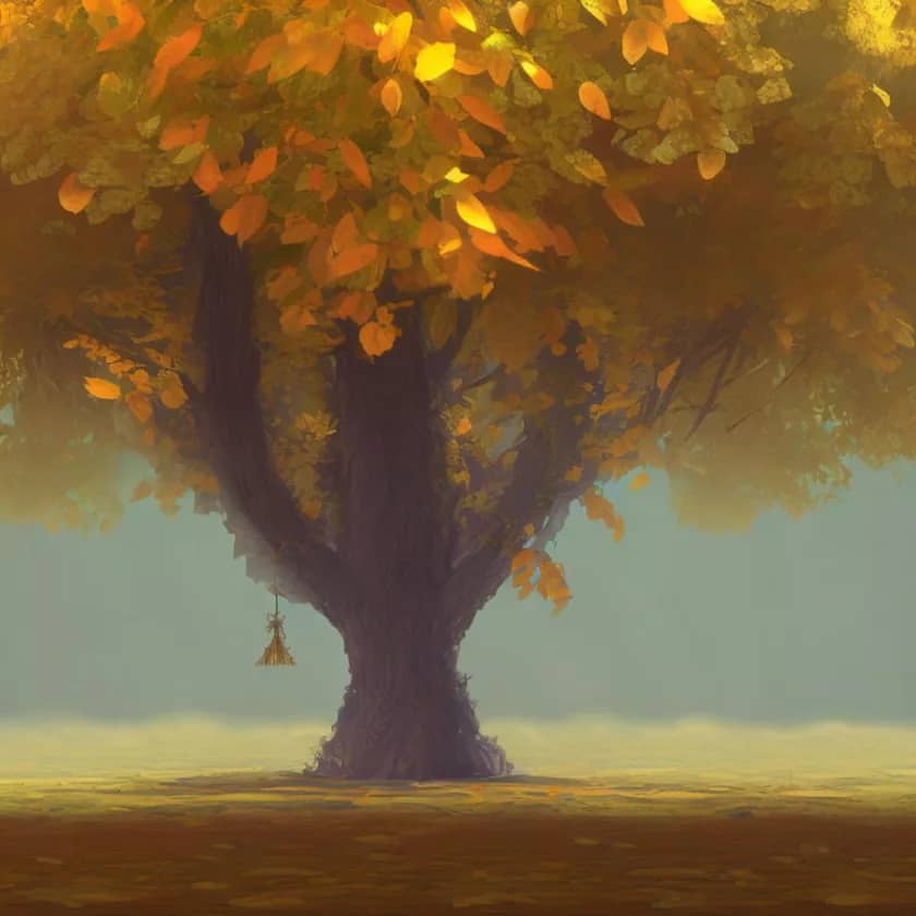 The tree of life known as Kalpavriksha in Indian mythology. Swargalok and the golden leaves.