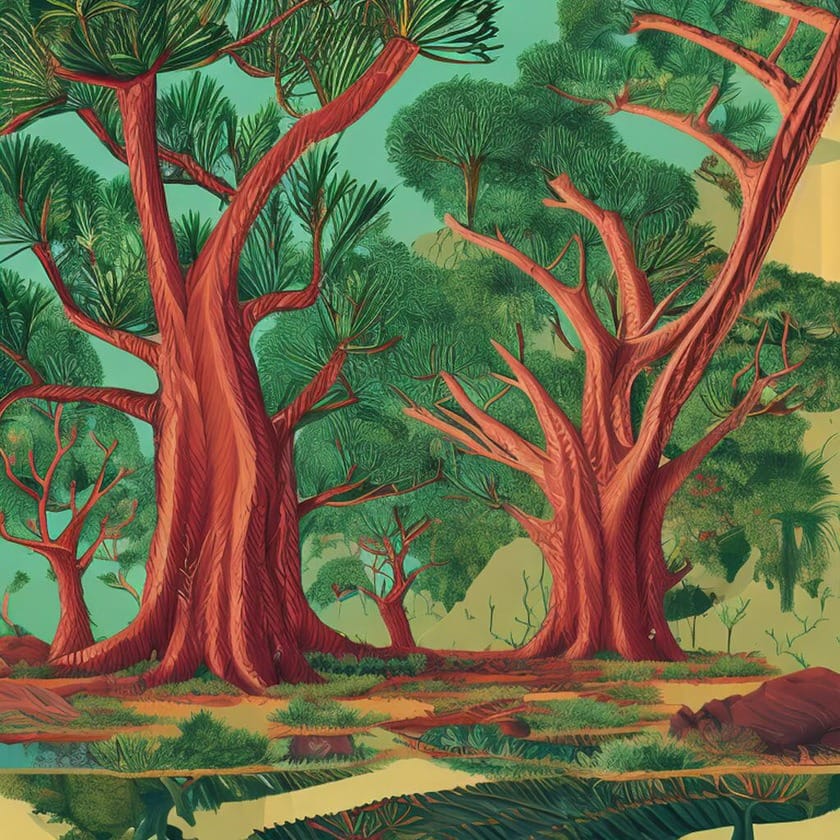 Sacred trees in Australia and their symbolic significance. Wollemi pine, Ghost gum, River red gum, Boab