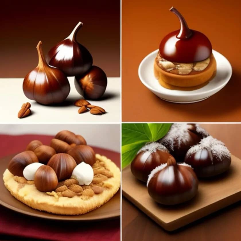 A chestnut menu with appetizer, Main course, Dessert