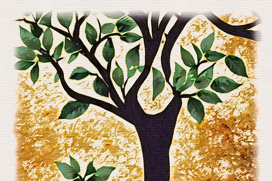 The story of Eden with Adam and Eve, trees of every kind, including the tree of life and the tree of knowledge of good and evil.