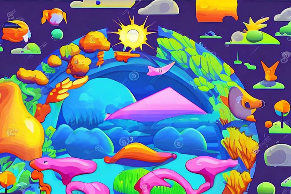 Ecosystem Players and Nature. Producers, consumers, decomposers, atmosphere, hydrosphere, lithosphere, sunlight, humans and animals