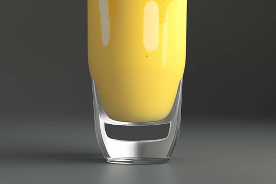 Mango Lassi with Ripe mango, Yogurt, Milk, Sugar, Cardamom powder (optional) and Ice cubes
