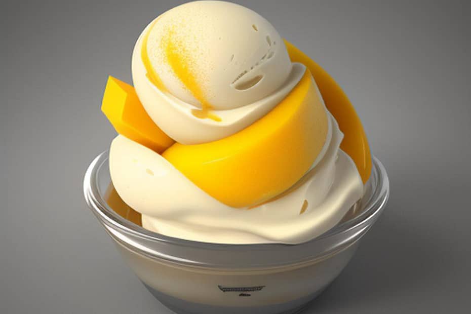 Mango Ice Cream with Ripe mango, Heavy cream, Sweetened condensed milk and Vanilla extract