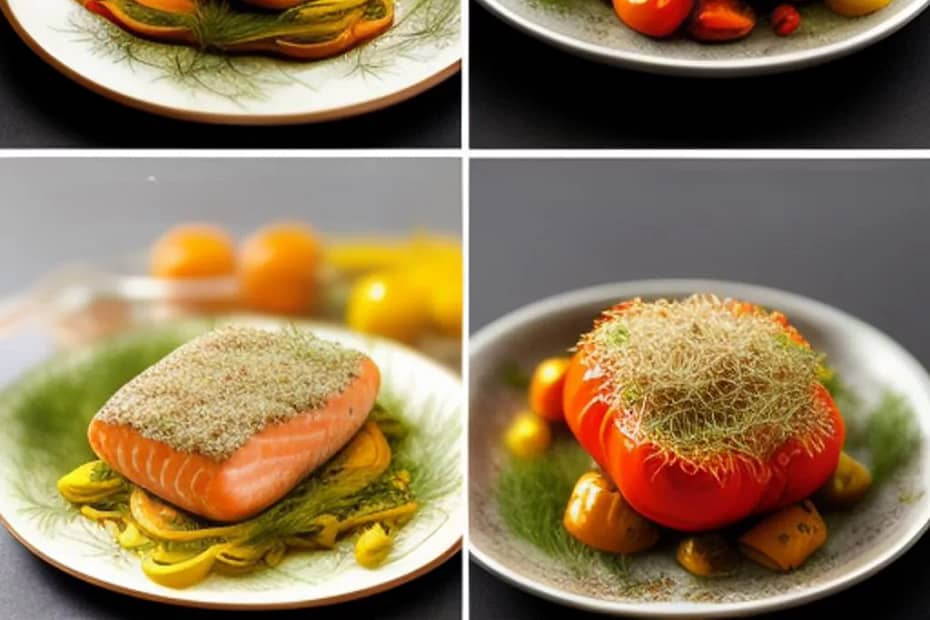 Recipes for the two main courses from "Fennel's Feast: A Digestive Symphony.". Fennel Seed-Crusted Salmon, Fennel-Stuffed Bell Peppers