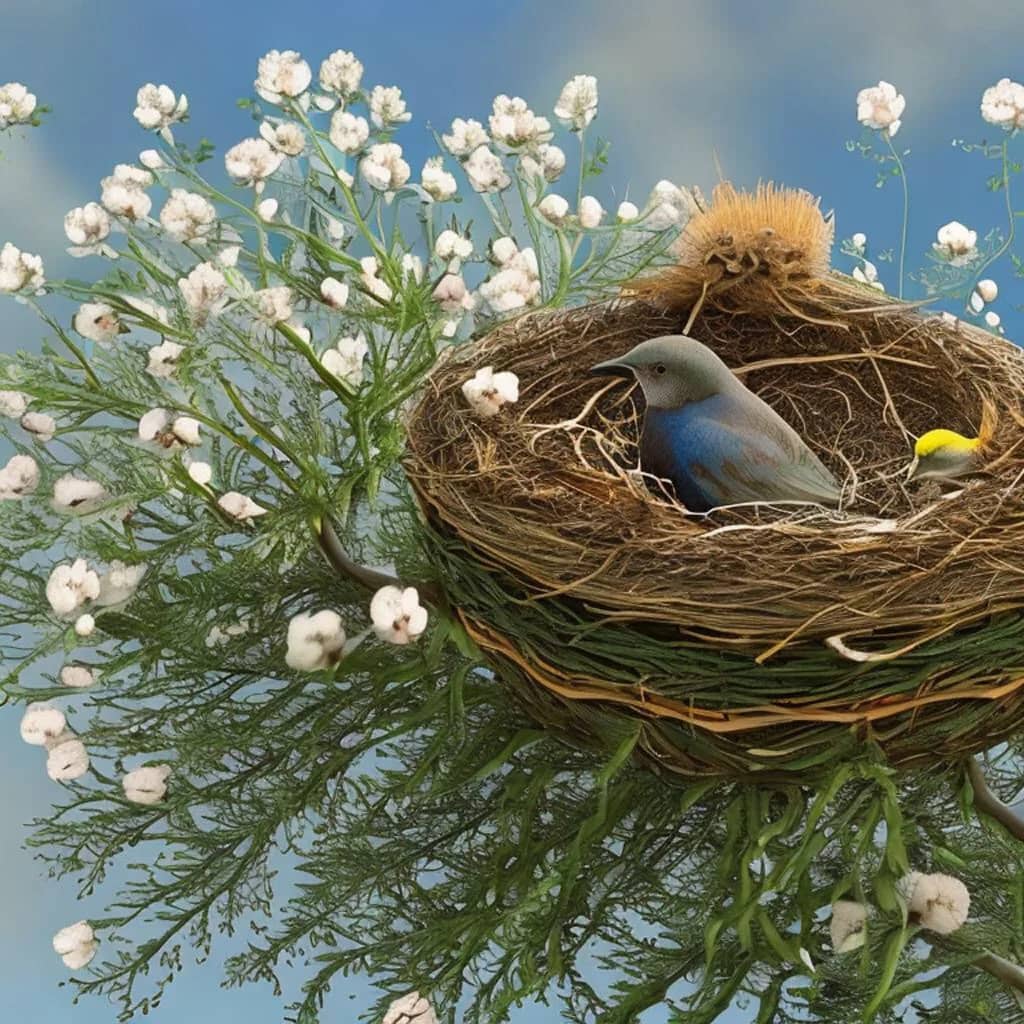 lentegedicht en vogels die hun nesten bouwen