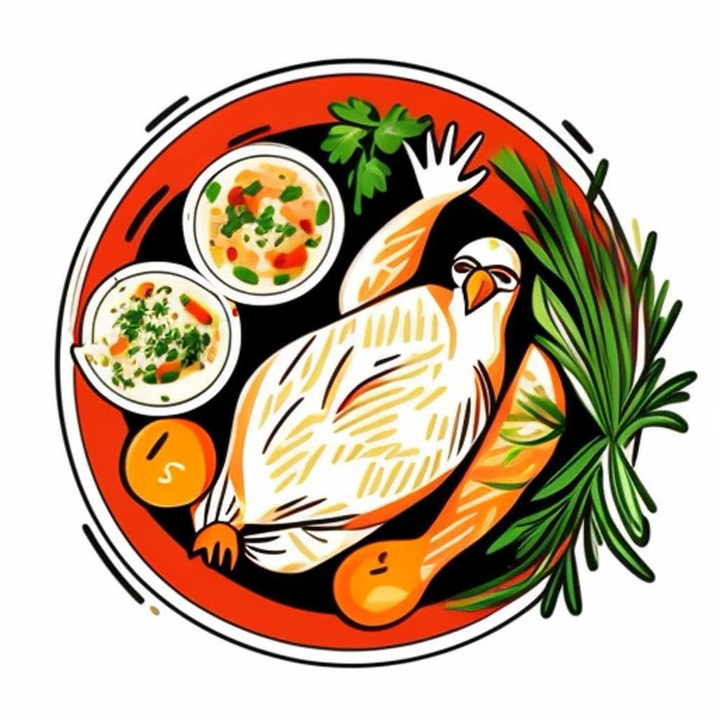 geroosterde kip, kruiden en smakelijke bijgerechten geroosterde kip, kruiden en smakelijke bijgerechten