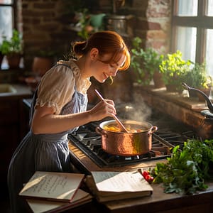 een geurige groentensoep met frisse kruidentopping