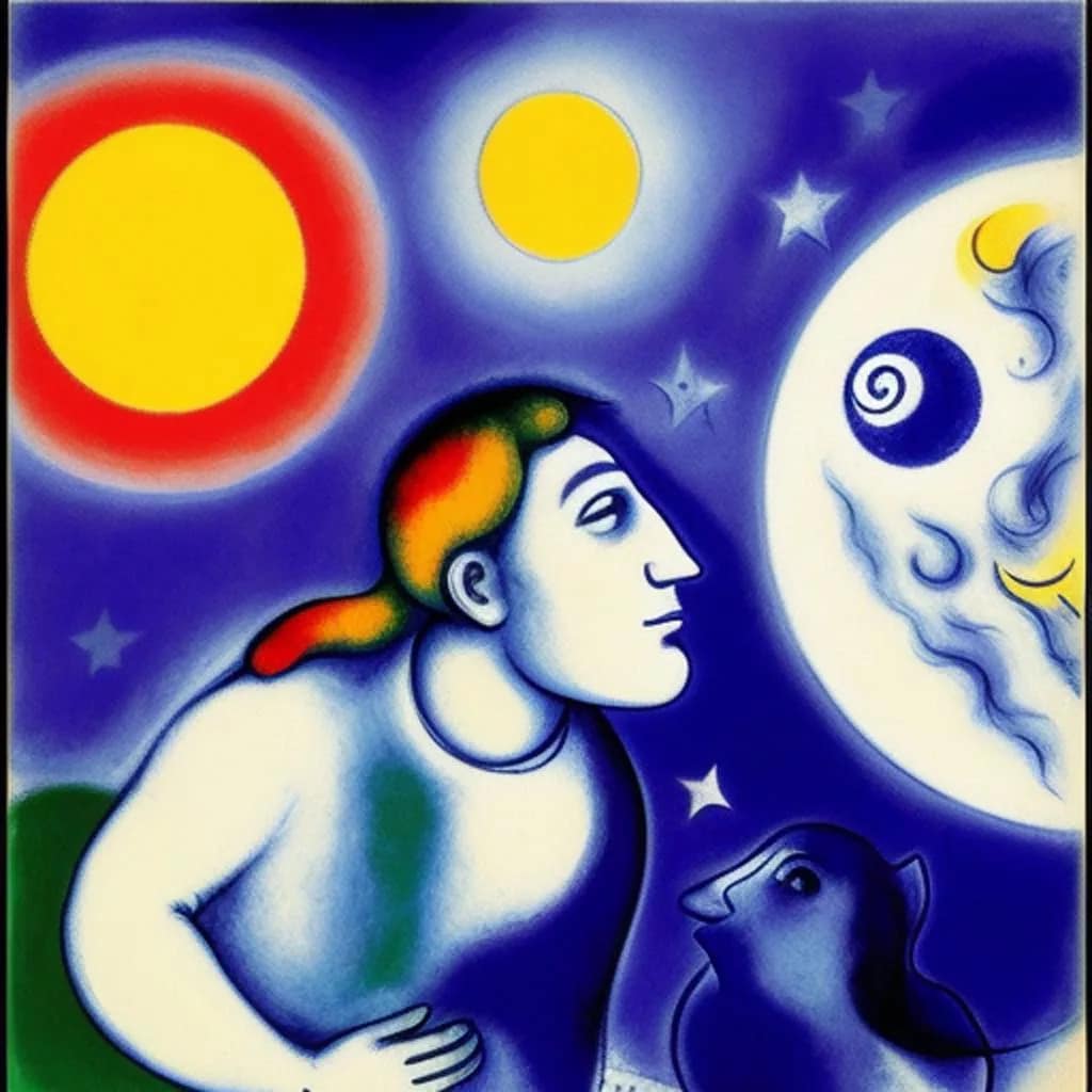 AI Art Gallery Marc Chagall. Sun and Moon