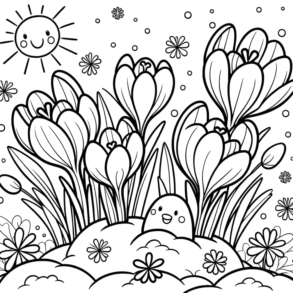 5 kleurplaatjes met lentebloemen