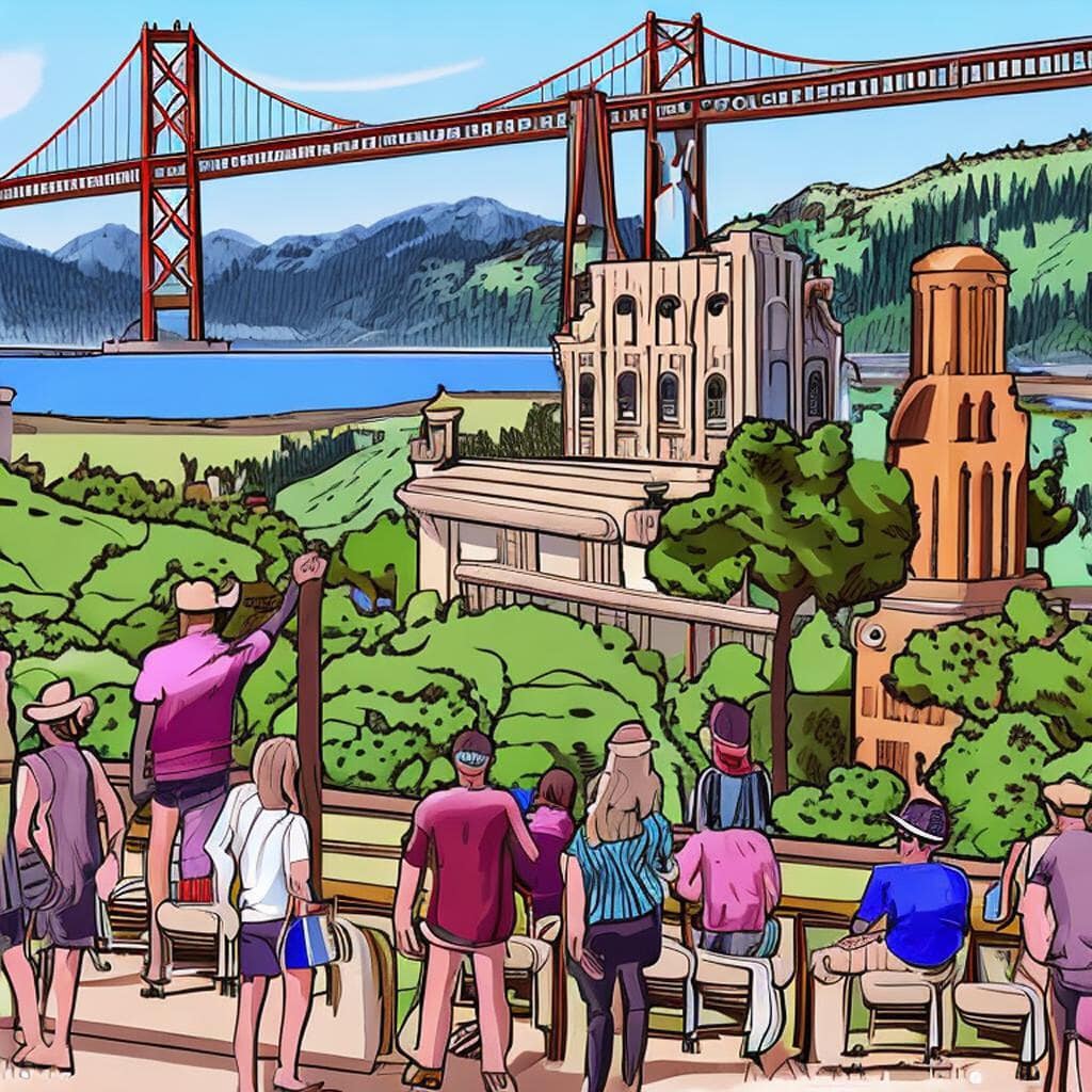 Tourist tour for California, the Golden State. San Francisco, Napa Valley, Lake Tahoe, Yosemite National Park, Los Angeles, Santa Monica, San Diego