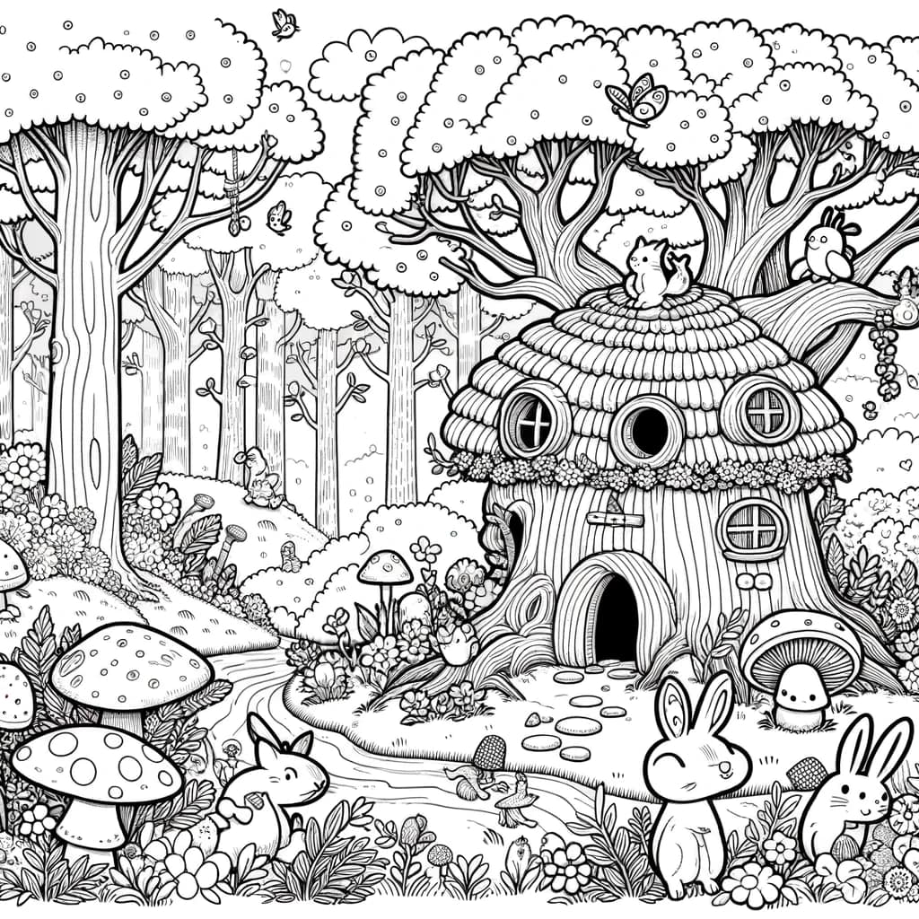 Een mooie tekening van het kabouterbos om te kleuren