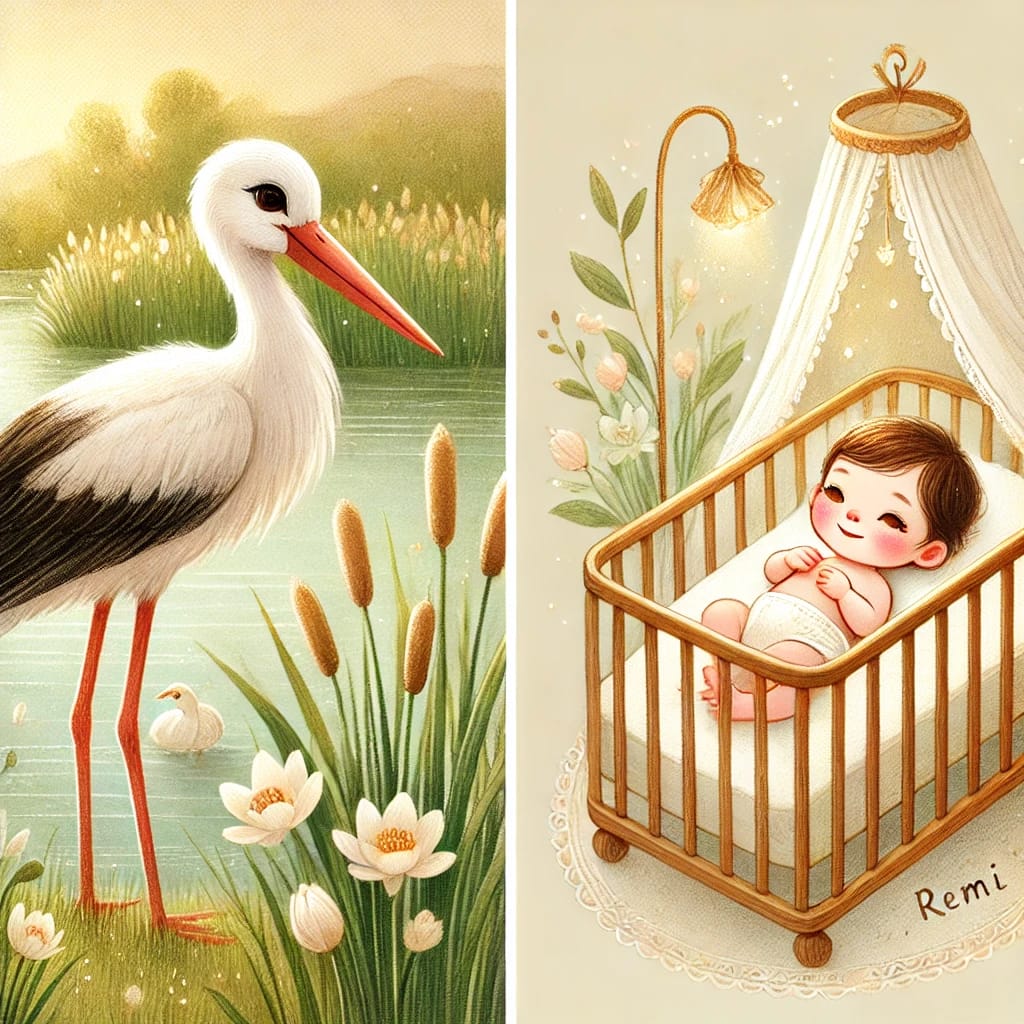 De ooievaar en baby Remi