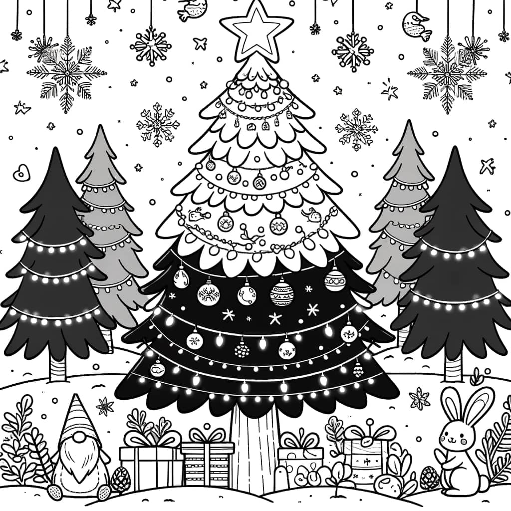 Kleurplaat van een prachtige kerstboom