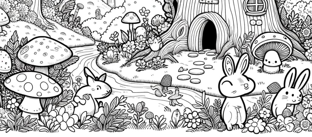 Een mooie tekening van het kabouterbos om te kleuren