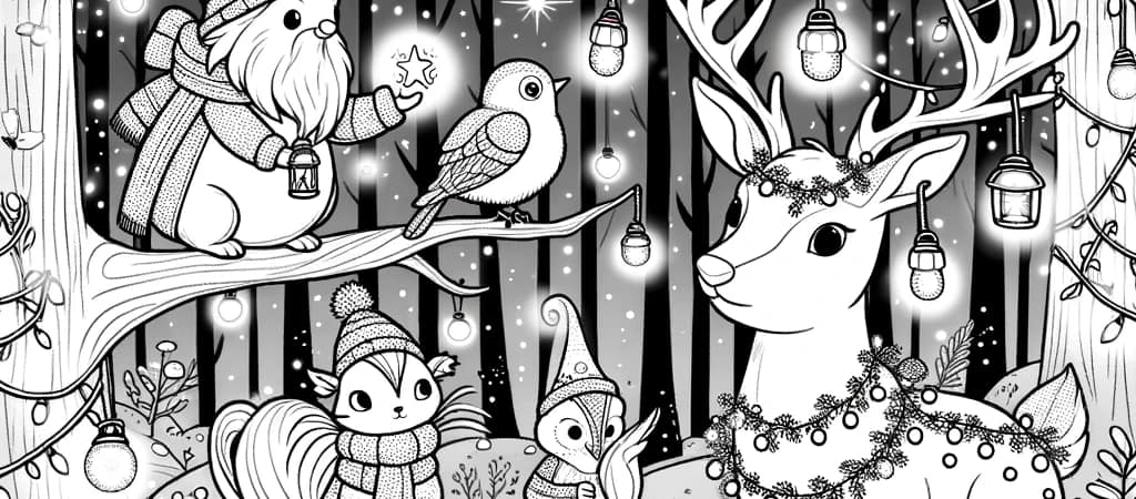 Kleurplaat met de dieren en de lichtjes
