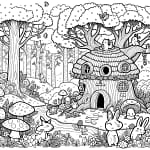 Een mooie tekening van het kabouterbos om te kleuren
