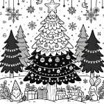 Hier is de tekening van Pirrewitje en zijn bosvriendjes die samen de kerstboom versieren.