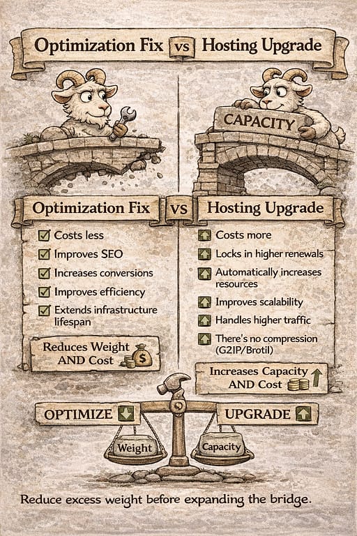 Hosting vs Optimization 2 Comparison of optimization vs upgrade benefits