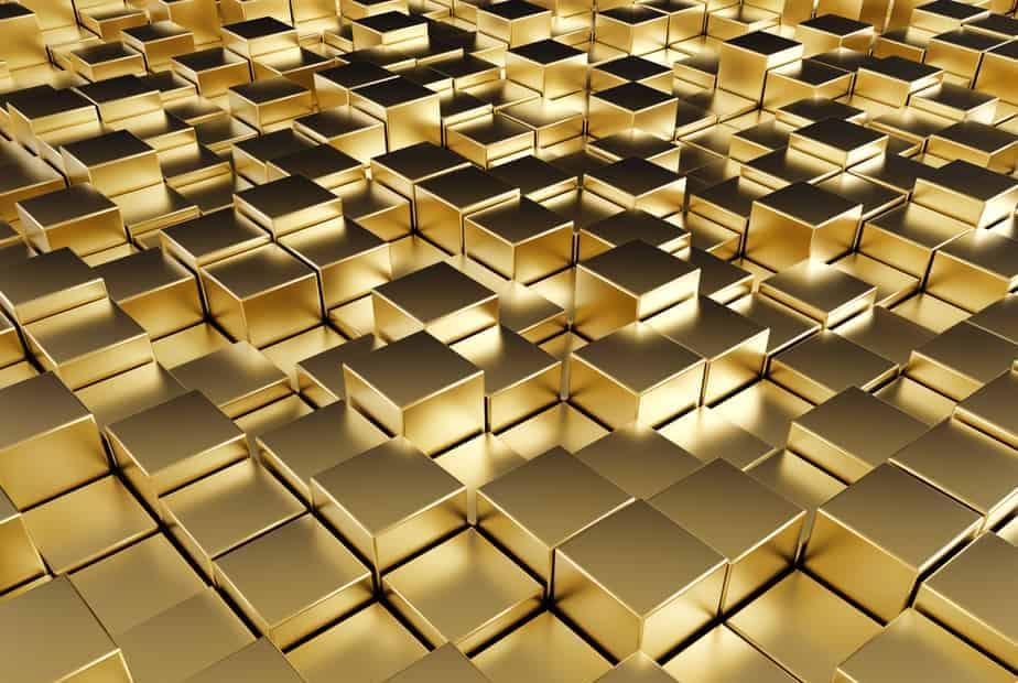 reflective gold cubes.
