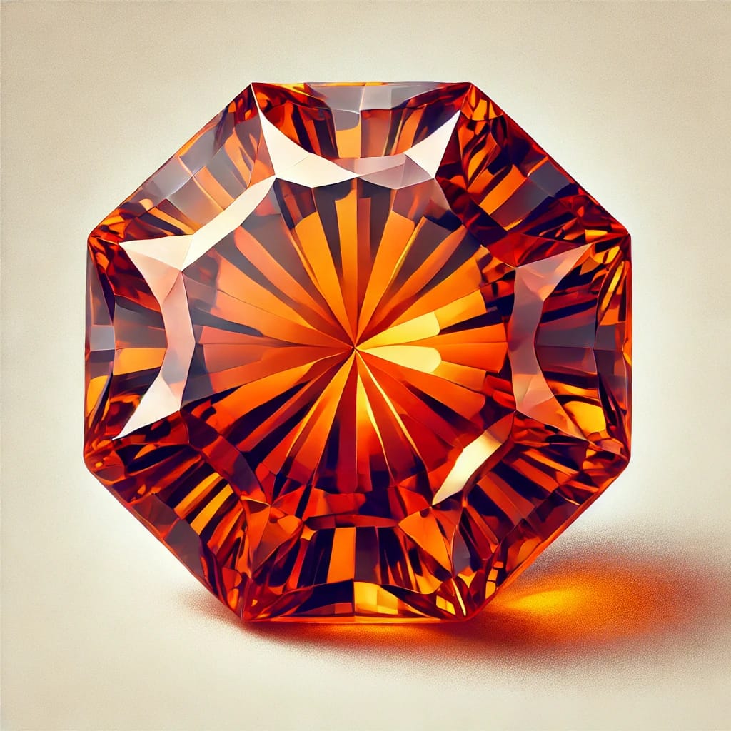 The Jacinth (Hyacinth) gemstone, showcasing its fiery orange color and brilliance. 