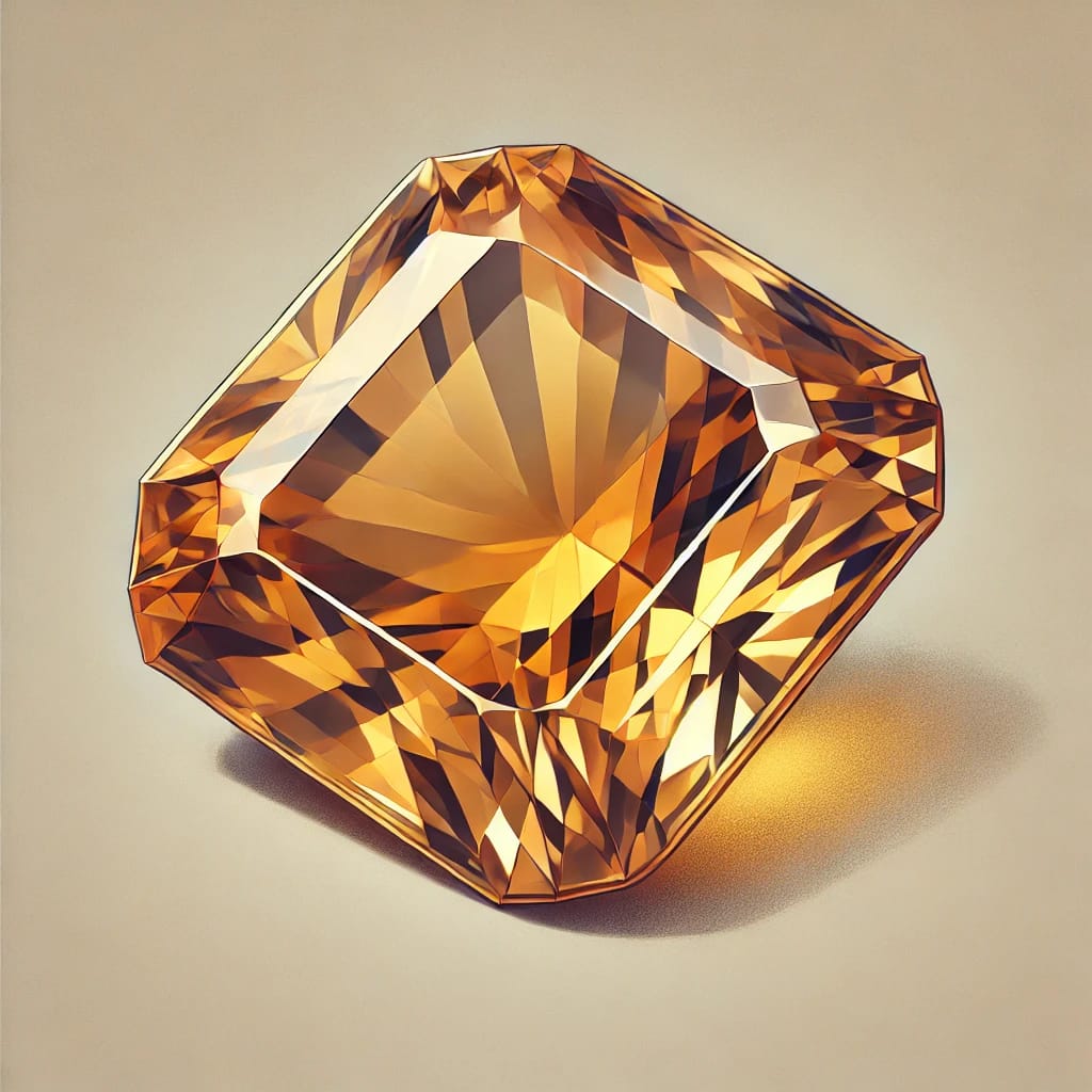 The Topaz gemstone, showcasing its yellowish-brown color and faceted brilliance. 