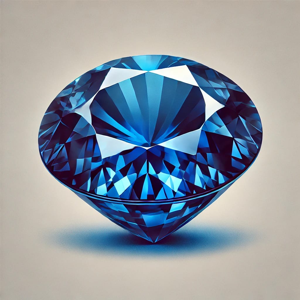 The Sapphire gemstone, highlighting its deep blue color and brilliance. 