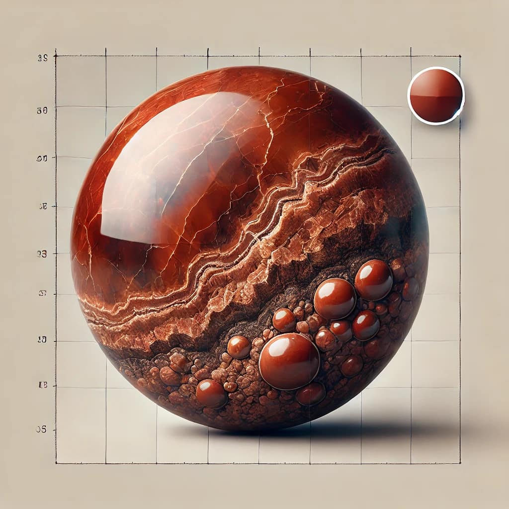 The Jasper gemstone, showcasing its rich reddish-brown color and polished appearance. 