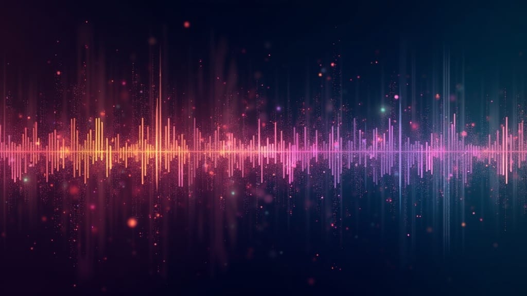 Best Royalty-Free Music Resources For Videos 1 Abstract representation of digital music tracks, audio waves, and colorful creative tools for video editing.